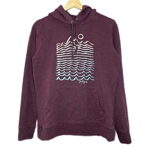 Patagonia Women Wavy Maybe Ahnya Hoody Sweatshirt Medium Burgundy Organic Cotton - Picture 1 of 8